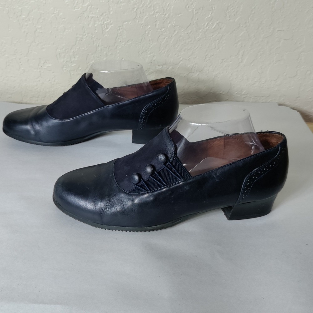 BeautiFeel Leather Suede Button Accent Low Block Heel Pumps 41 6046